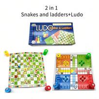 Snake 2-In-1 Ladder Chess + Ludo Family Board Game Card Game Ideal Game For Parties Gift For Kids Adults Children's Birthday Gift Holiday Present