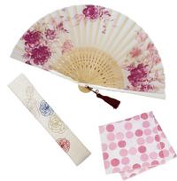 Stylish Business Fan Set with Fan Case and Handkerchief Peony [Osaka Choseido] Women's - (Pink) rožinė
