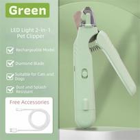 Pet Tool Quiet Pet Nail Clippers with 2 LED Lights Splash Guard Pet Nail Grooming Tool USB charging Claw Trimmer Cats žalia