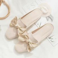 Pearl With Bow Sandals Outside Woman Slippers Low Heel Slides Summer 2025 Shoes for Women Cheap Liquidation Footwear Wholesale 35