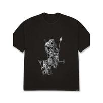 Oversized T Shirt Black Wolf Warrior Stack Graphic Print Casual Streetwear Men's Fashion Top Daily Wear Outfit S juoda