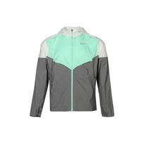 Nike Spliced Color Block Logo Print Zip Hoodie Jacket With Sun Protection Men Outerwear Grey Green CZ9071-394 L