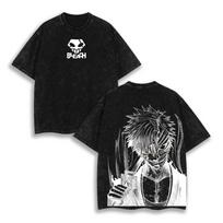 Vintage Washed Oversized Short-Sleeve T-Shirt Featuring BLEACH Hollow Mask Ichigo Kurosaki Sketch Art Print with Front Skull Logo L