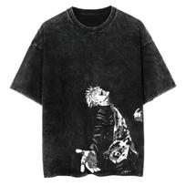 Jujutsu Kaisen Gojo Satoru T Shirt Awakening Scream Graphic Men Acid Wash Oversized Streetwear Anime Retro Cotton Top Tee M