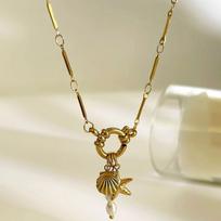 Waterproof Gold Plated Necklace Stainless Steel 18K Gold Plated Freshwater Pearl Necklace Detachable Accessories Shell Necklace