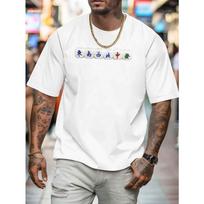 Men's Mahjong Print T-Shirt - Short Sleeve Summer Top with Chinese Mahjong Design - Breathable Round Neck Casual Tee - Lightweight S balta