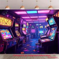 2D Neon Arcade Game Room Backdrop 80s 90s Retro Gaming Photography Background 47.2x31.5inch/120*80cm