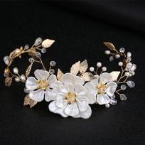 Leaves Bridal Hair Band Pearl Wedding Hair Accessory Boho Crystal Wedding Headband  Women auksas