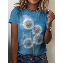 Fashion Women's Crew Neck Short Sleeve 3D Dandelion Color Printed Dandelion Short Sleeve Crew Neck T-Shirt XS