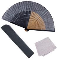 Stylish Business Fan Set with Fan Case and Gauze Style [Osaka Choseido] Men's Handkerchief, Two-Tone Short-Bound (Gray) pilka spalva