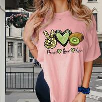 Fashion Women Kiwi Fingers Print T Shirt Funny Casual O-neck Short Sleeves T-shirt Summer Female Tee Shirt XS rožinė