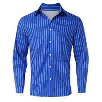 Vyriški pavasario rudeniniai dryžiai marginti marškinėliai atvartu ilgomis rankovėmis, vienkrūčiai Slim Fit marškinėliai, viršutiniai gatvės drabužiai S mėlyna