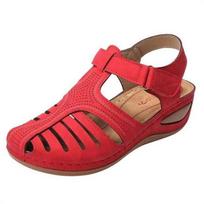 Velcro Retro Women'S Sandals Car Line Hole Shoes Non-Slip Large Size Round Head Wedge Comfortable Sandals Women 35 raudona