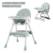 Foldable baby high chair, Feeding chair, Table and chair, children's high chair, Removable double-layer tray žalia