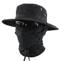 Men's Camouflage Fishing Sun Hat with Balaclava Mask juoda l spalva