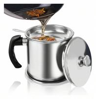 Bacon Grease Container With Strainer,Kitchen Stainless Steel Oil Container Can With Strainer And Anti-Slip Coaster Tray sidabras