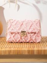 Women's Crossbody Denim Chain Flap Bag - Stylish Rhombus Single-Shoulder Square Bag rožinė