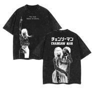 Mitaka Asa Chainsaw Man Manga Printed Tshirt Mens and Womens Washed Tshirt Vintage  Cotton Tshirt Harajuku Tops M