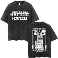 Hattori Hanzo RED Swords and Sushi Kill Bill Okinawa Japan Tarantino Vintage Washed T Shirts Men Women Casual Retro Streetwear S