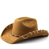 Suede Cowboy Hat Wide Brim Western Punk Hip Hop Fedora for Women Men M 56-58cm chaki