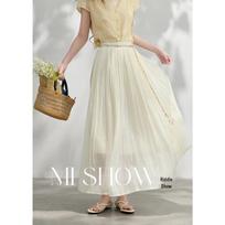 High-Waist A-Line Pleated Midi Skirt L abrikosas