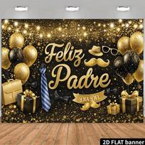 2D Black Gold Father's Day Backdrop, Feliz Padre Tie & Balloon Photography Background 47.2x31.5inch/120*80cm