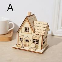 Led Christmas Light Wooden House Village Unfinished Wood Xmas Village Ornament Luminous Christmas Desktop Holiday Home Decor