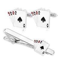Classic Men Jewelry  Poker AAAA Cufflinks&Tie Clip Set For Shirt Suit Tuxedo Blouse Jewelry Accessories
