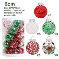 25pcs Christmas Party Decoration Ball Boutique PET Painted Christmas Ball Set Christmas Tree Decoration Ball Holiday Props 6cm