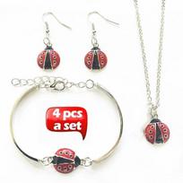 4pcs Women Girl Fashion Ladybug Set Insect Pendant Ear Stud Earrings Bracelet Necklace Jewelry New Chic