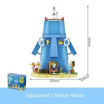 1655PCS SpongeBob SquarePants Squidward Stone Statue House Building Blocks Cartoon Model Bricks Set With Light Kids Toys Gifts