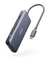 Anker Hub Adapter with 4K 100W Power Two 5Gbps Data MicroSD SD Card Compatible with MacBook MacBook and More PowerExpand+ 7-in-1 USB-C HDMI, Supply, pilka spalva