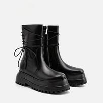 Odiniai motociklininkų batai moterims, pusiau aukšti batai, juodi moteriški batai, pusiau aukšta platforma, Cosplay, naujas trendas, prašmatnūs ir elegantiški, kasdieniam naudojimui 39 black