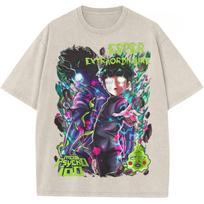 Mob Psycho  Kageyama Shigeo Printed Tee Men Women Washed Cotton Tshirts Manga Vintage T Shirt Harajuku Male Oversized Tshirt S