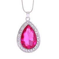 6 Colors Pretty Water Drop Crystal Pendant Necklace Blue Green Purple Pink Rhinestone Heart Choker For Women Girls Party Gift 40cm