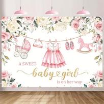 2D Pink Floral Baby Girl Shower Backdrop A Sweet Baby Girl Is On Her Way Party Decoration 47.2x31.5inch/120*80cm