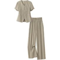 Women's V-neck Top & Wide-leg Pants Set L