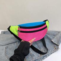 Canvas Material Color Blocking Waist Bag Lightweight Crossbody Fanny Pack  Hiking Style B