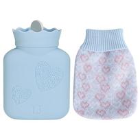 Warm-keeping Silicone Hot Water Bottle Knitted Fillable Hand Warmer Leakproof Mini Hot Water Bag Hand Warming mėlyna