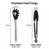 Premium 2-Piece Tongs Set, 410 Stainless Steel Handles with Nylon Heads, Total Lengths 33cm & 25.5cm, Dishwasher Safe juoda