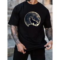 European sizes Plus Size Men's Wolf Graphic T-shirts, Comfy Stretchy Trendy Tees For Summer, Casual Daily Style Fashion Clothings 2XL juoda
