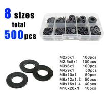 500Pcs Durable Seals O Ring Assortment Kit Nylon Washer Flat M2-M10 Plane Spacer 8 Sizes Black White Insulation Gasket Ring juoda