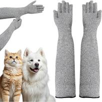 Pet Grooming Gloves (2-Pack) - Cat Grooming Arm Sleeves, Scratch- and Bite-Proof Arm Protectors pilka spalva