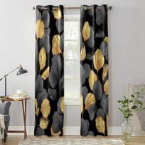Juodos ir auksinės lapų langų užuolaidos svetainei, virtuvei, modernios užuolaidos, namų dekoras, žaliuzės, užuolaidos 135W x 60H(cm) x1