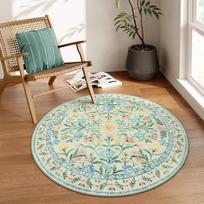 French Vintage Floral Pattern Round Rug - Mid-century Style Rug for Living Room, Bedroom, Water and Oil Resistant 80X80CM (2.6X2.6FT