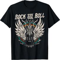EYHOOKE Rock and Roll Guitar Vintage Rock Music T-Shirt S juoda