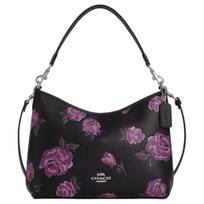 Coach Laurel 31 Floral Print Soft Pebble Leather Shoulder Bag Large Women shoulder bag Black Purple CCE26-SVDAW Basic Set (Bag+Dust Bag)