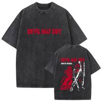 Washed Vintage Game Devil May Cry Vergil Graphic Tshirt Men Women Otaku Lovers T Shirts Oversized Short Sleeve Cotton Tshirts S