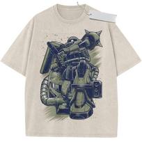 Vintage Washed Gundam Zaku II TShirt Military Green Anime Graphic Loose Fit Streetwear Tee For Daily Campus Casual Outing M