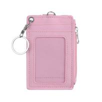 Portable Coin Purse Wallet Leather Business ID Card Credit Badge Holder Keychain rožinė